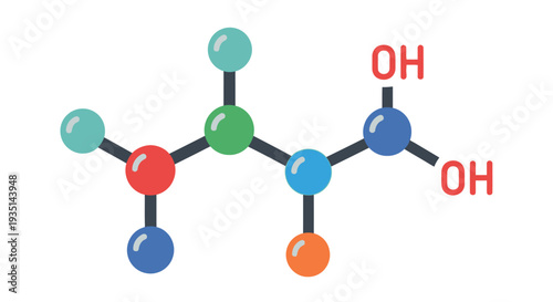 Illustration of a glucaric acid molecule with color coded atoms and hydroxyl groups