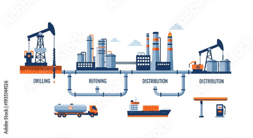 Oil Refining Process Infographic Illustration.