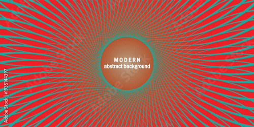 Modern abstract radial spiral background with turquoise stripes and a brown circle in the center. Modern circle. With an abstract design.