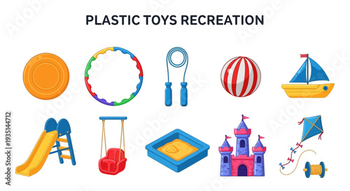 Ten colorful plastic toys arranged in two rows under a title