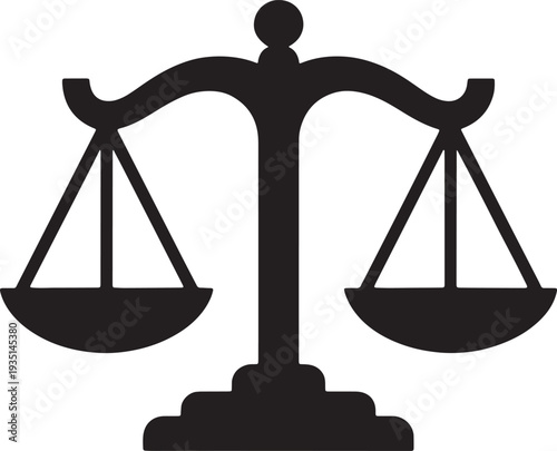 Scales of Justice Vector Icon, Black Silhouette of Legal Balance Symbol for Law, Court, and Equality Design Concepts