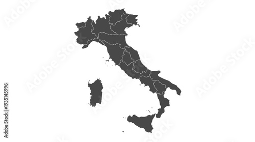 Detailed Italy Map with Administrative Regions and Provinces Silhouette