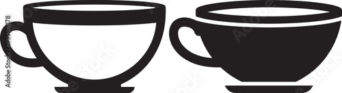 Black and white silhouette of coffee cups on white