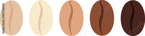 Coffee Bean Icon Set Featuring Various Roasting Stages for Coffee, Brewing, and Beverage Graphics