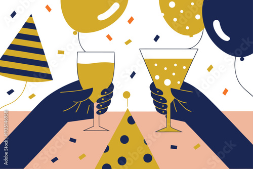 Festive Hands Holding Drinks and Party Items