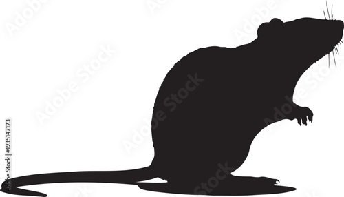 Black Rat Silhouette Vector Illustration Standing on Hind Legs with Long Tail, Ideal for Pest Control, Halloween, or Animal-Themed Designs