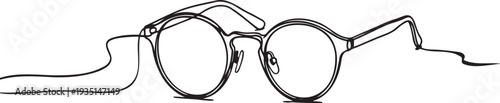 Minimalist Black and White Round Glasses Vector Illustration with Thin Frames and a Hanging Cord, Ideal for Fashion, Vision, or Education Designs