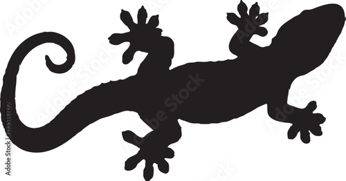 Black Gecko Lizard Silhouette Vector Illustration with Curly Tail and Detailed Toes, Ideal for Nature, Wildlife, or Reptile-Themed Designs