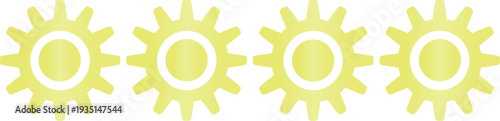 Four bright yellow gradient sun icons isolated on white background for weather forecast design elements and summer season decorations.
