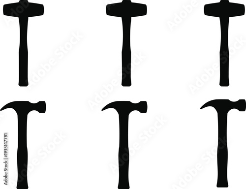 Professional hand tool vector set featuring various hammer shapes for carpentry renovation maintenance repair work and industrial engineering design projects accurately.