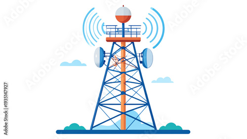  Blue network tower on white backgrownd