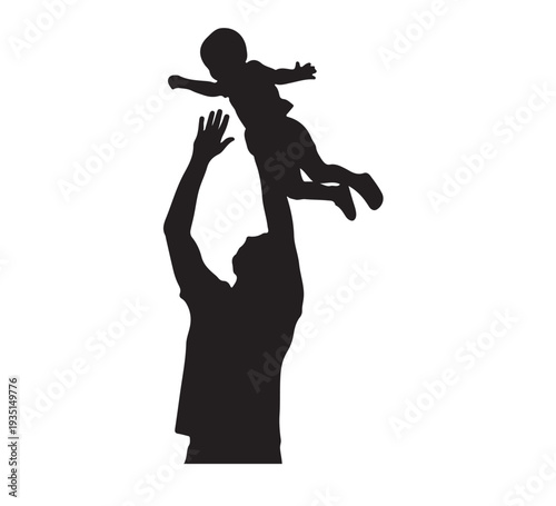 Silhouetted image capturing the pure joy and playful bond between a loving father and his child, soaring high in a moment of carefree family happiness