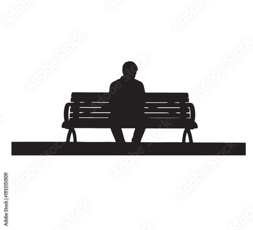 Silhouette of a figure on a bench, conveying quiet loneliness and profound solitude. This evocative illustration inspires introspection and peaceful contemplation
