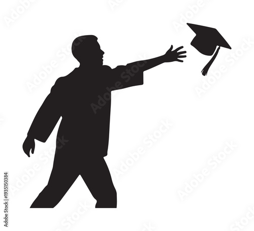 Dynamic silhouette of a graduate celebrating academic success by joyfully tossing a cap, embodying accomplishment and the anticipation of a bright future