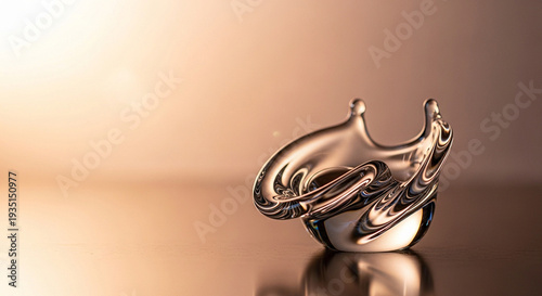 Abstract Shiny Silver Whisk Sculpture on Surface