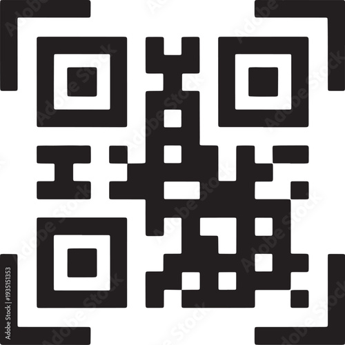 QR Code Vector Icon, Black and White Minimalist Square Matrix Barcode for Digital Scanning, Mobile Payment, and Technology Identity
