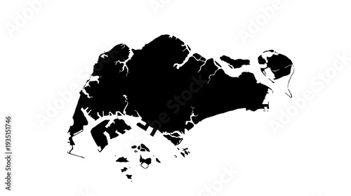 Singapore Map Silhouette Vector - Outline of the Island City-State in Southeast Asia for Geography, Travel, and Business Graphics