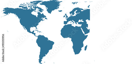 World map stylized blue continents with transparent background