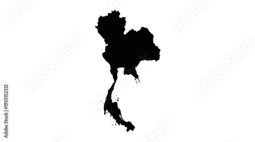 Thailand Map Silhouette - Black Outline on White Background. Accurate Geographic Shape of Southeast Asian Country for Design.