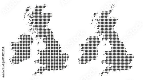 Dotted Map of British Isles: United Kingdom & Ireland Pixelated Halftone Design
