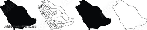 Black saudi arabia map silhouettes with regional divisions