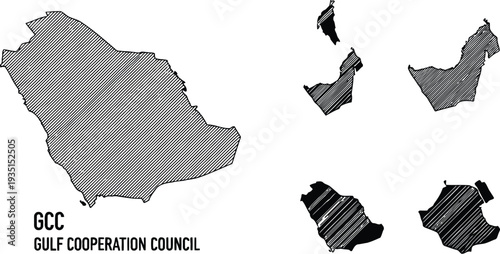 Gulf cooperation council gcc member countries map sketches