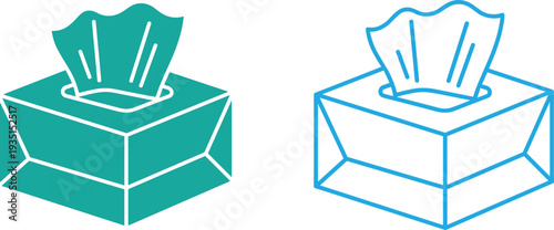 Illustration of Tissue Box Icons with Detailed Design in Two Styles: Solid and Outline for Household and Office Use