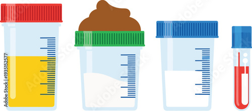 Laboratory Sample Containers Icon Set Featuring Test Tubes, Vials, and Measuring Cups for Medical, Science, and Laboratory Graphics