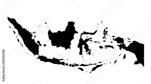 Indonesia Map Silhouette. High Detail Black Outline of the Indonesian Archipelago. Perfect for Geographic Studies, Travel, and Infographics