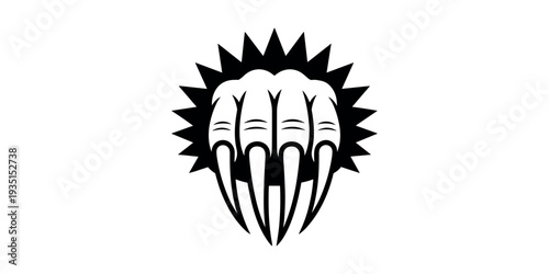 Black and white of a stylized animal face with spiky hair abstract