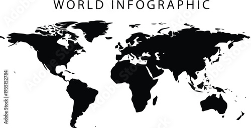 World map infographic with continents and oceans illustration