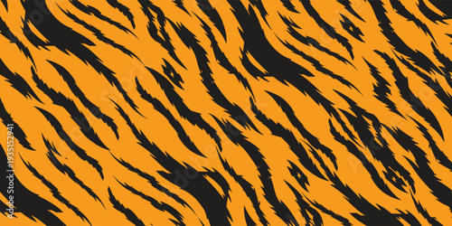 Vibrant Orange and Black Tiger Stripe Pattern Background.