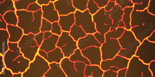 Close-up of a cracked surface with glowing orange and red lines resembling lava or a dry riverbed.