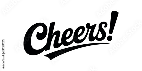 Black cursive Cheers text with exclamation mark cheers word cursive text