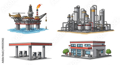 Oil Rig Refinery Gas Station.