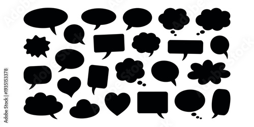 Black speech bubbles on white background chat dialogue symbols black white background communication symbols