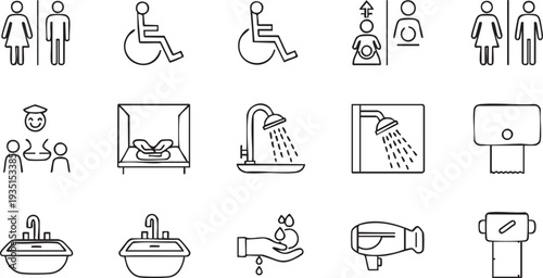 Black and white line of bathroom and toilet facilities bathroom toilet line black and white