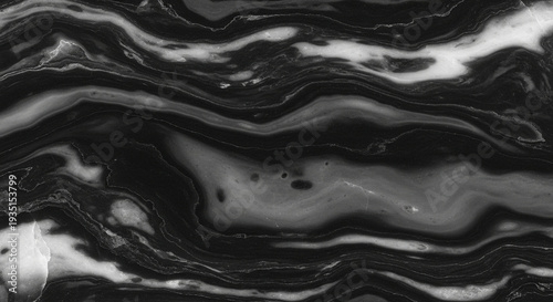 Black and White Marble Surface with Swirling Patterns