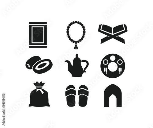 Essential Islamic Symbols for Prayer and Ramadan in a Vector Icon Set