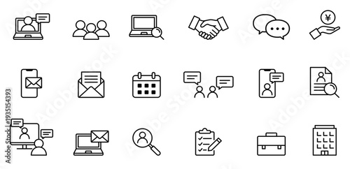 就活や転職活動・採用・人事の編集可能なライン線画アイコン