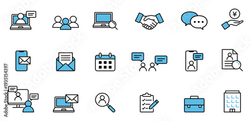 就活や転職活動・採用・人事の編集可能なライン線画アイコンカラー