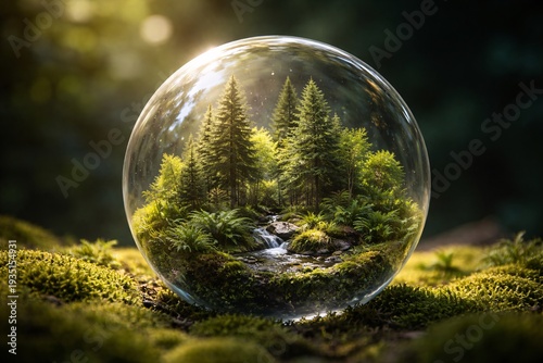 Glowing light shines through glass sphere