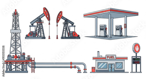 Oil Rig Pumpjack Gas Station Infrastructure.