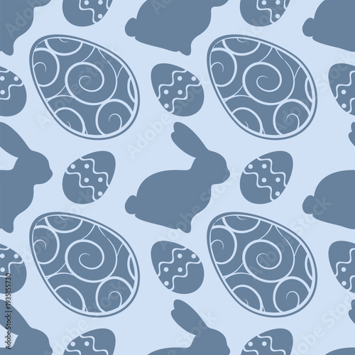 Seamless Easter pattern with eggs and rabbit. Vector illustration