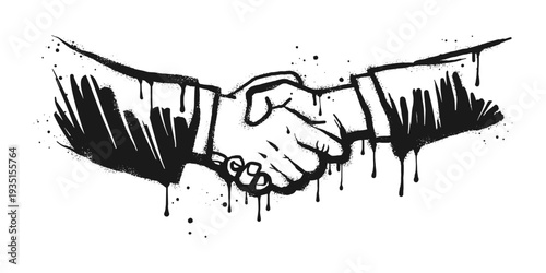 Spray painted graffiti Handshake sign on black over white. hands Agreement symbol. isolated on white background