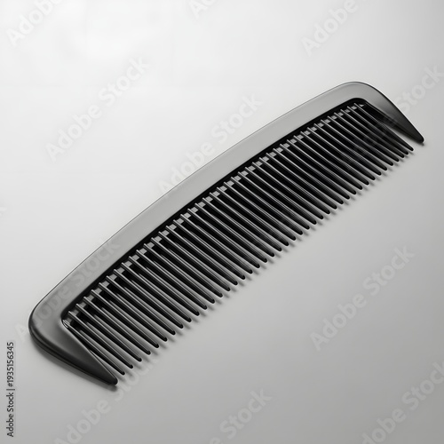 Sleek black plastic hair comb with fine teeth on light gray surface black comb plastic comb grooming tool