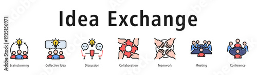 Idea Exchange web banner icon vector illustration concept with icon of brainstorming, collective idea, discussion, collaboration, teamwork, meeting, and conference.