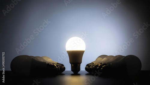 One Glowing Light Bulb Illuminated Among Many Dark Unlit Light Bulbs A 20260304 13