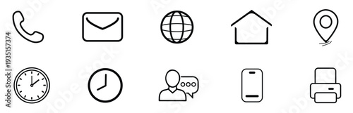 Contact icon set telephone email address and more minimalistic symbols