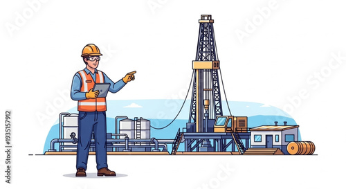 Oil Rig Worker Inspecting Equipment.